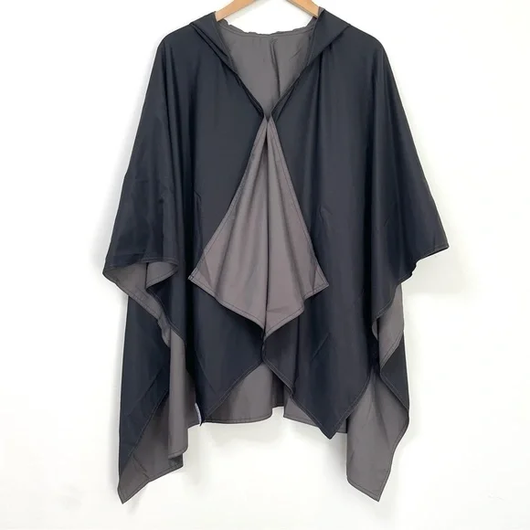 RainRaps Black Gray Hooded Rain Poncho Reversible One Size - Picture 3 of 6